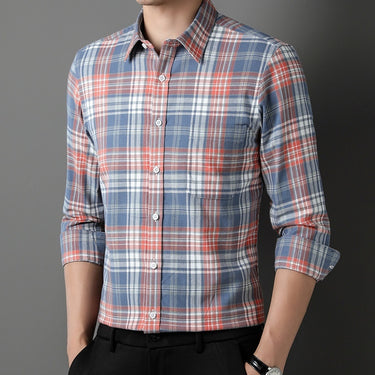 Men's Spring And Autumn Coat Casual Cotton Brushed Plaid Shirt
